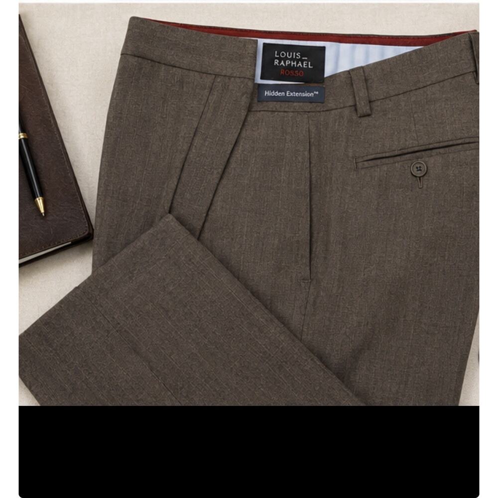 Louis Raphael Rosso Men's Regular Fit Pants Hidden Extension Brown Size 34 x 29